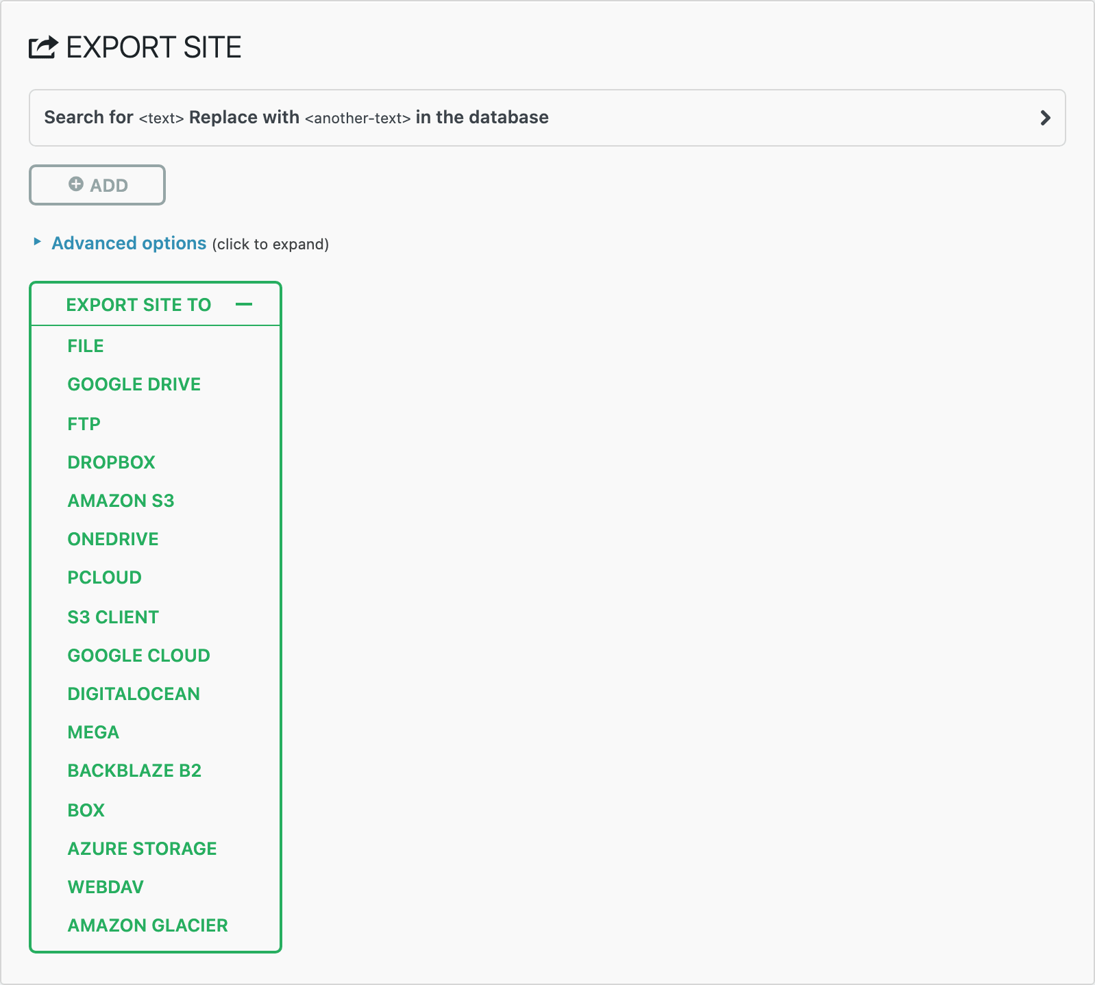 All-in-One WP Migration > Export with the Export Site To button open, File first in its list