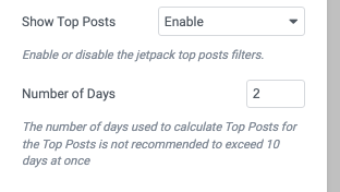 The Number of Days field below Show Top Posts, holding its starting value of 2