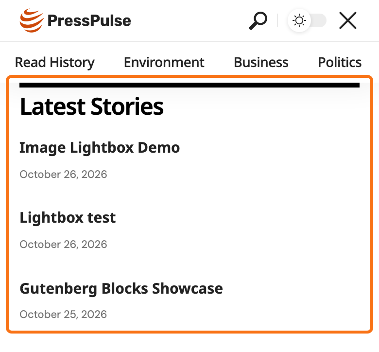 The mobile panel with Replace Default Layout: only the Latest Stories template