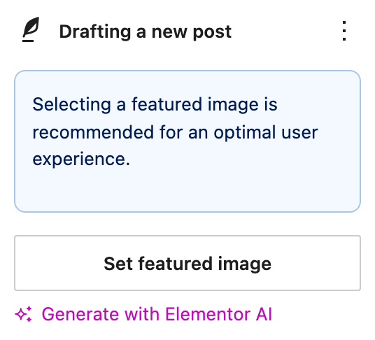 The Post sidebar in the editor, with the Set featured image button under the featured image notice