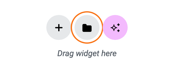 The three buttons on an empty Elementor canvas, with the template folder, outlined, between add container and build with AI