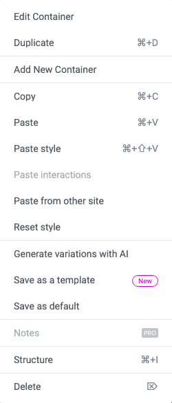 The same right click menu after a copy, with Paste and Paste style now live