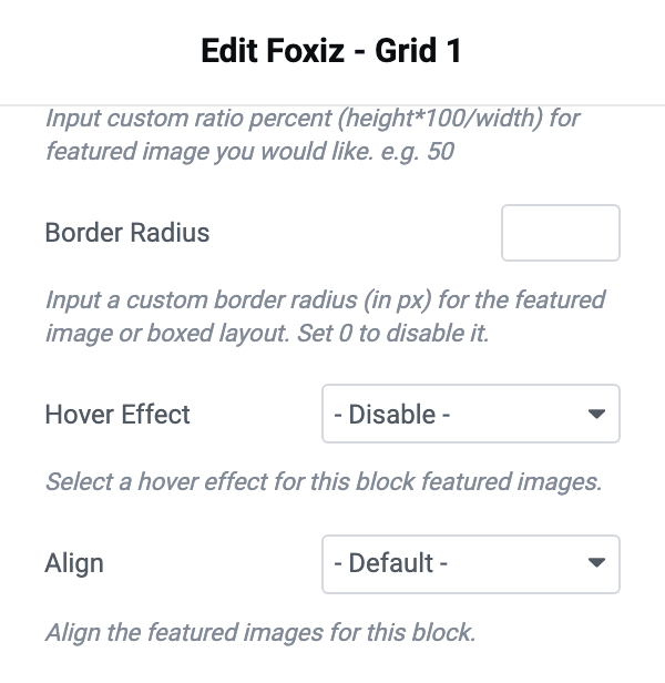 The Align select set to - Default -, below Hover Effect