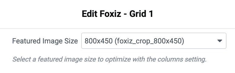 The Featured Image Size select set to 800x450 (foxiz_crop_800x450)