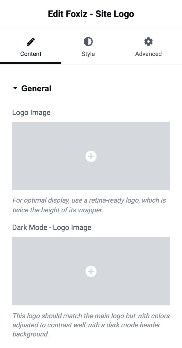 Logo Image and Dark Mode - Logo Image, the two media fields to clear before Theme Options takes over