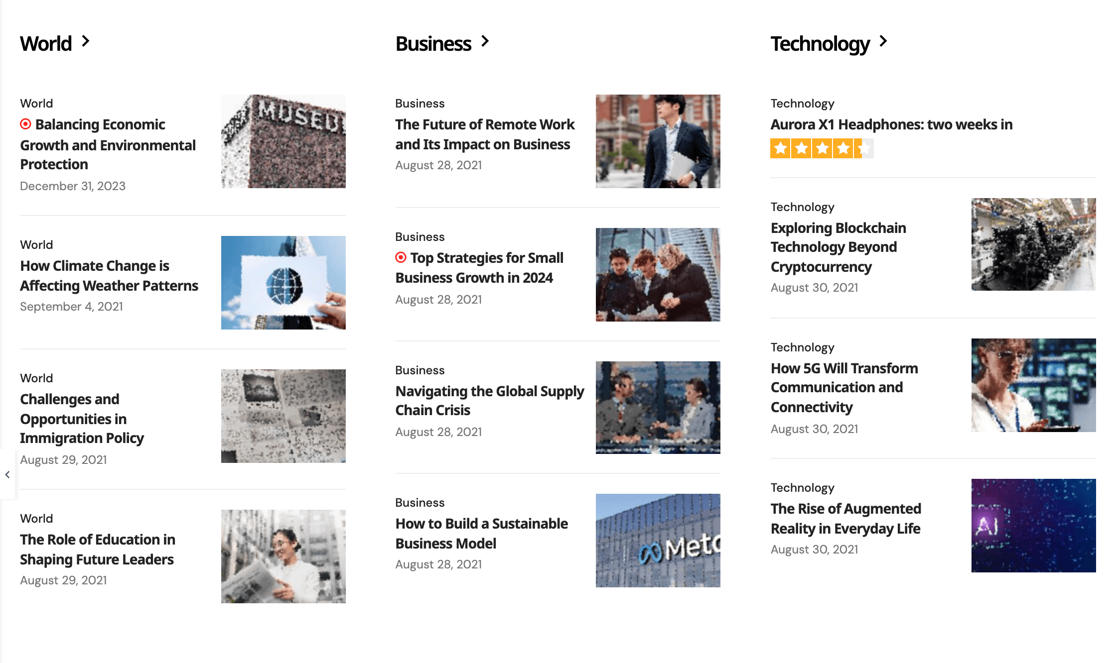The popup template on the Elementor canvas, three category columns of links