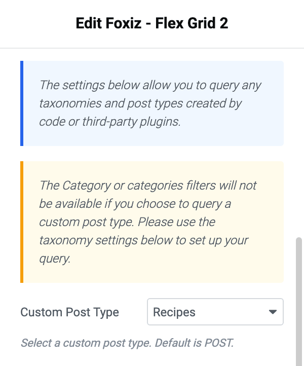 Custom Post Type in the Query for Post Type & Taxonomies section of a Foxiz listing block