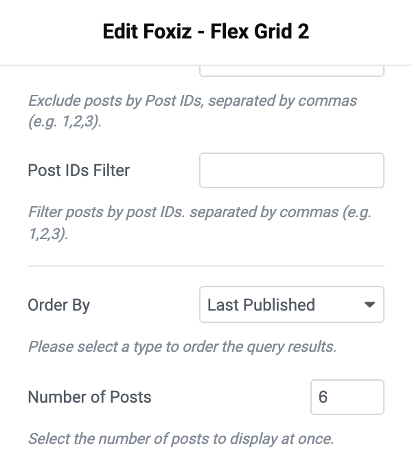 The Number of Posts field at the foot of the block's Query Settings section