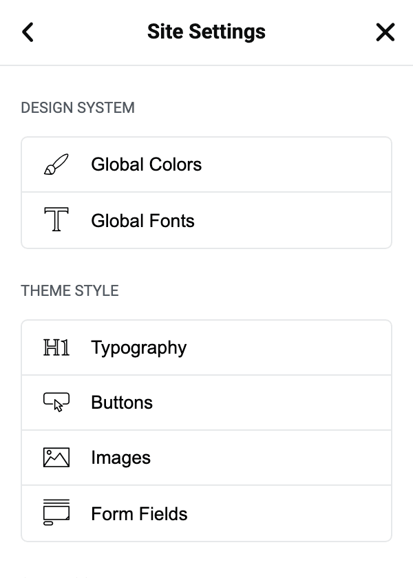 The Site Settings panel, with Global Fonts under Design System