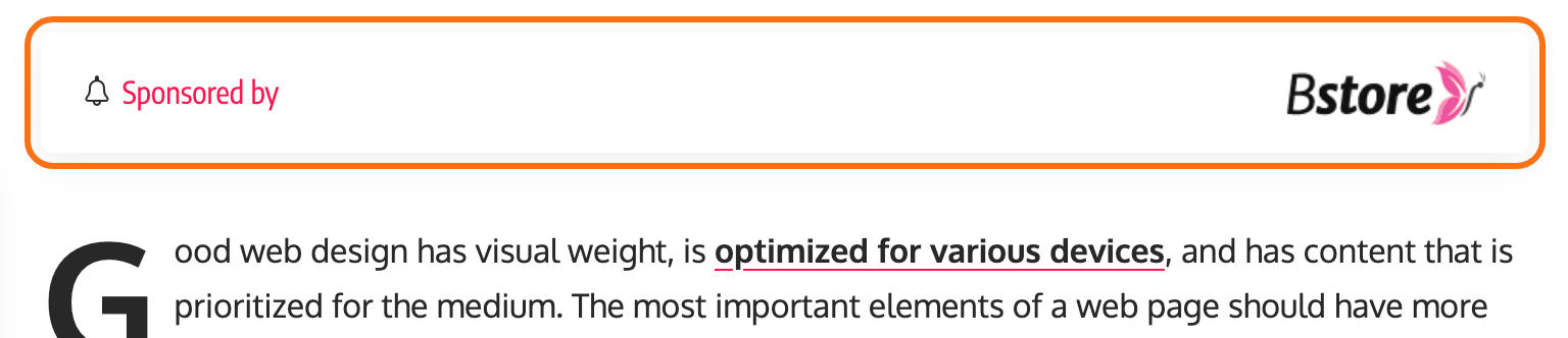 The Quick View Info banner at the top of a sponsored post on the Foxiz Default demo, naming the sponsor with its logo