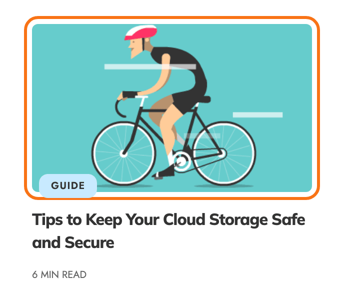 A post card on the Tus demo whose featured image is an animated GIF of a cyclist, outlined in orange; on the live page it plays in the listing, the picture holds one frame