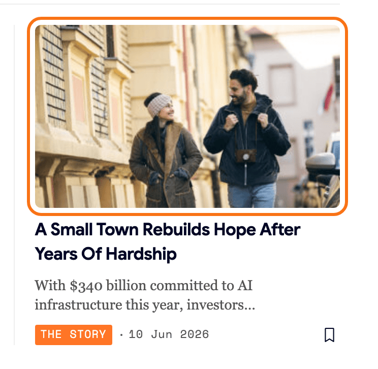 A post card on the Signal demo with its featured image thumbnail outlined in orange, cropped to the listing's ratio above the headline