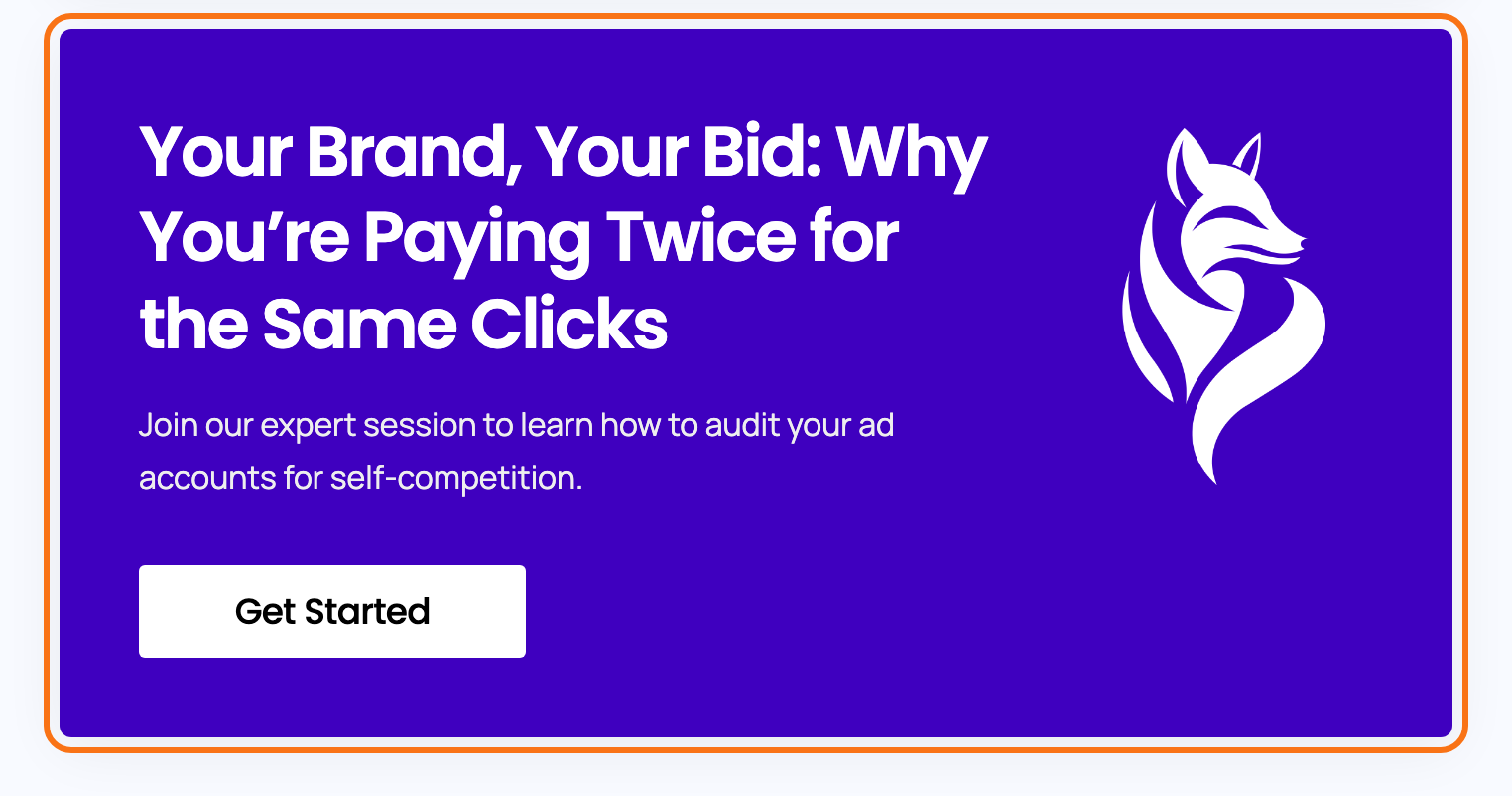 A Call to Actions - Ruby box in a post, outlined in orange: a purple background with a heading, a line of text and a Get Started button, and a logo on the right