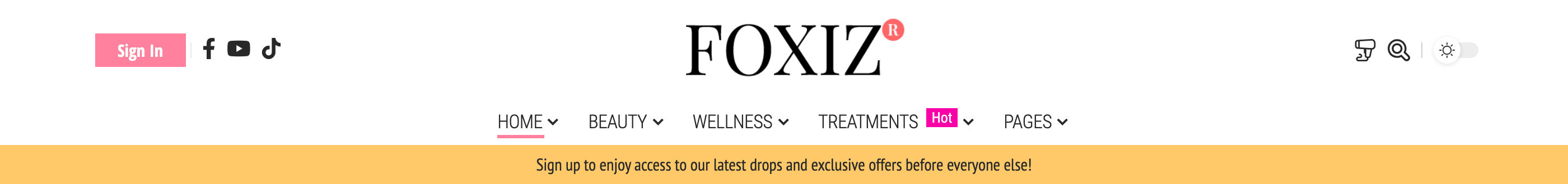 The alert bar running under the menu on the Beauty demo