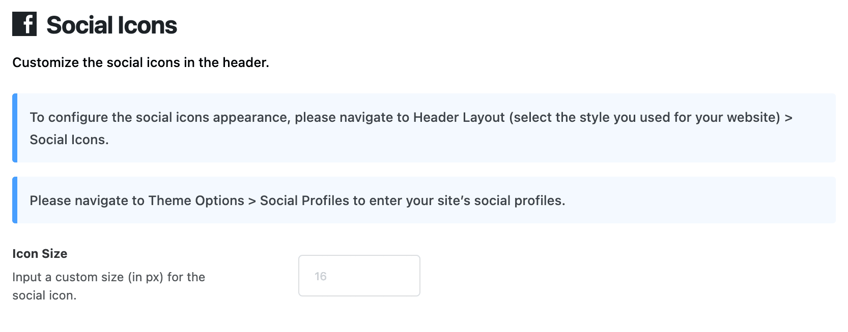 Theme Options > Header > Social Icons with the Icon Size field