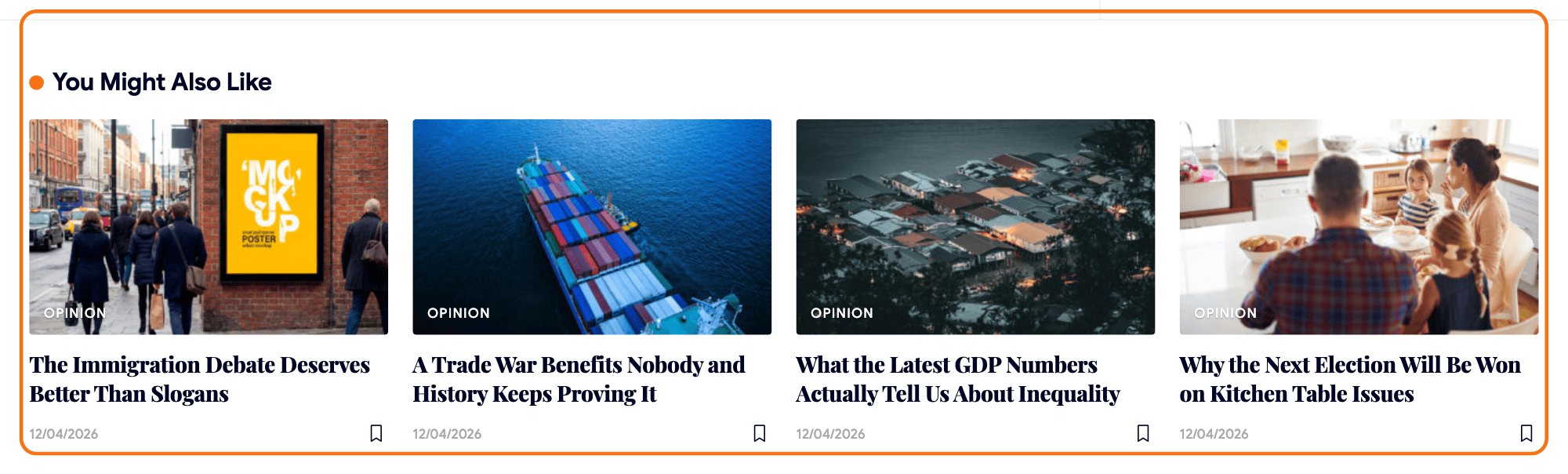 The related section at the foot of a single post on the Capital demo, outlined in orange: the You Might Also Like heading above a row of related posts