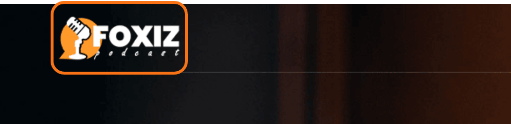 The light Transparent Logo over the top image on the Foxiz Podcasts demo