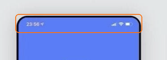The top of a phone screen whose status bar, with the time, signal, Wi-Fi and battery icons, is painted the site's blue instead of the browser's grey, outlined in orange