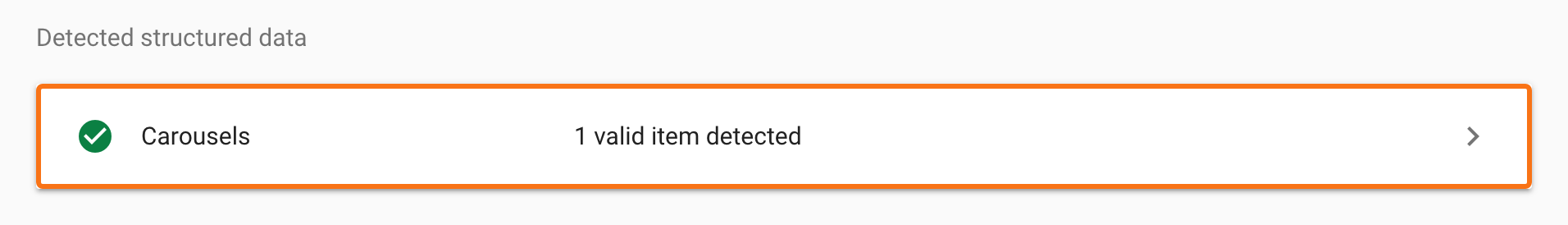Rich Results Test result for the Foxiz demo homepage: under Detected structured data, the Carousels row, 1 valid item detected, outlined