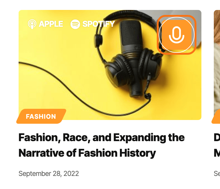The microphone icon on an episode's featured image in the search results of the Foxiz Podcasts demo