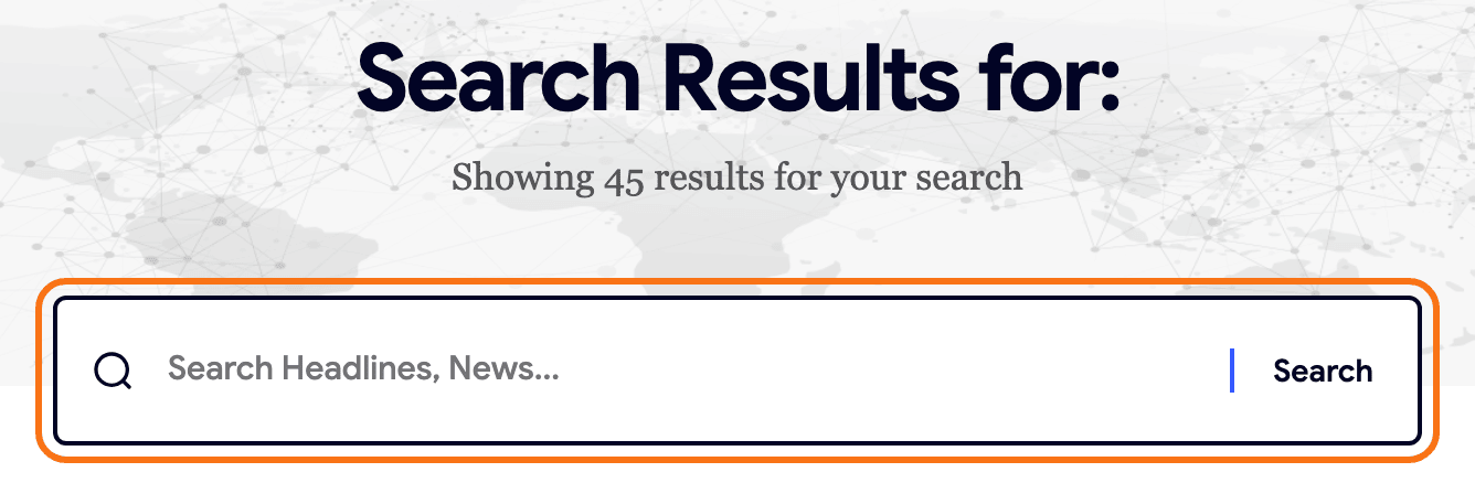 The search form on the Signal demo's search page, outlined in orange: the magnifier icon, the default placeholder Search Headlines, News... and the Search button