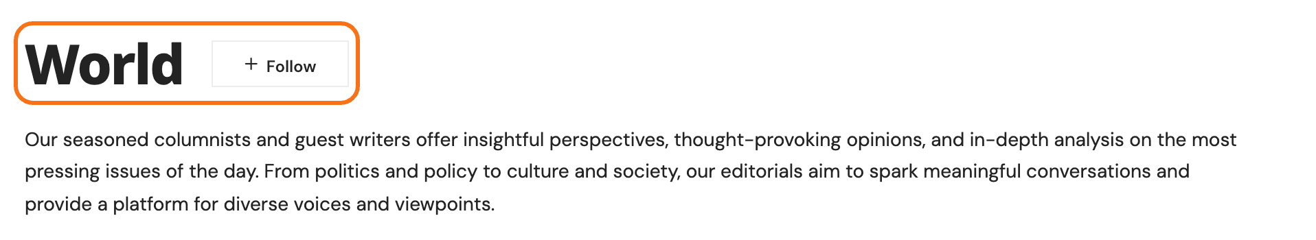 The Archive Title and Archive Description blocks on the World category of the Foxiz PressPulse demo, printing that category's name and description