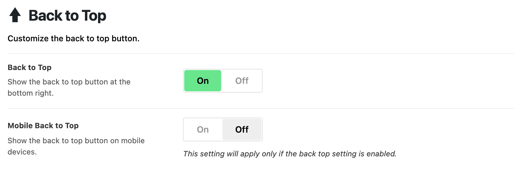Theme Design > Back to Top: the Back to Top and Mobile Back to Top switches