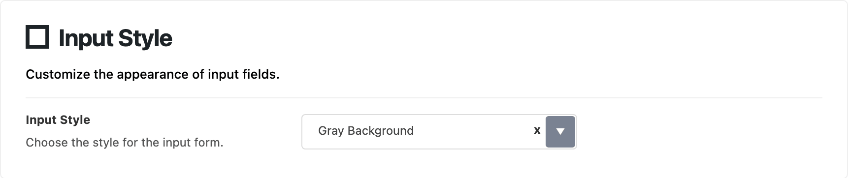 Theme Options > Theme Design > Input Style, with its one Input Style setting