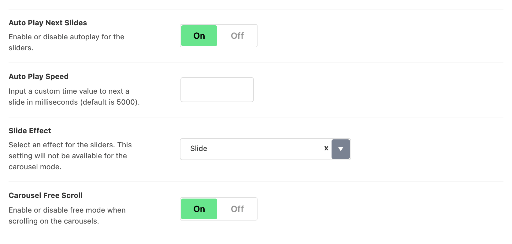 The Slider Animation subsection of Theme Design
