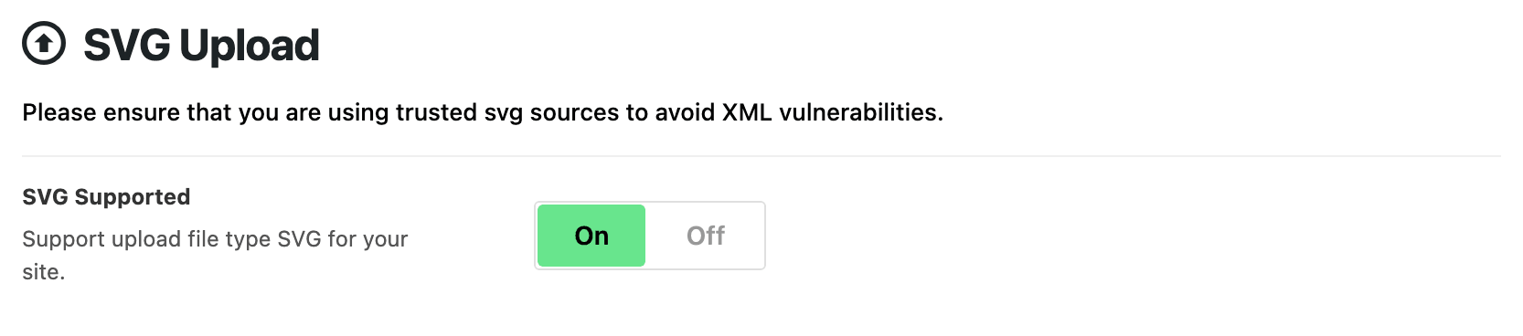 Theme Design > SVG Upload with the SVG Supported switch