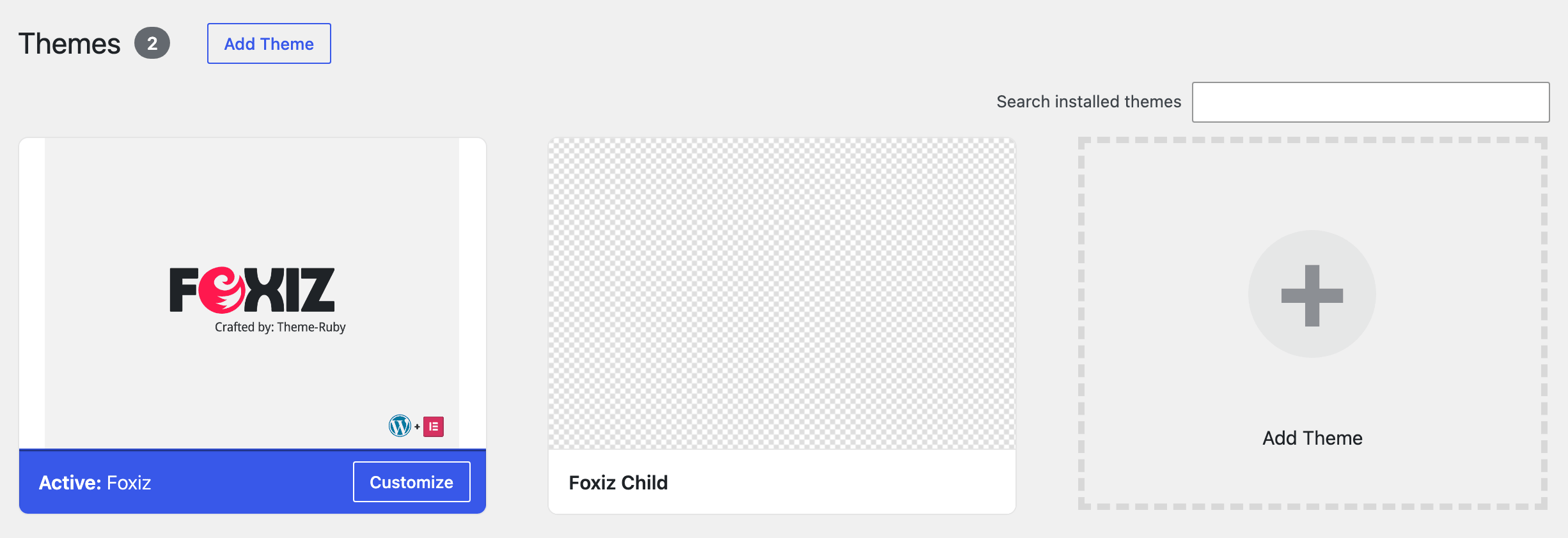 Appearance > Themes with the Add Theme button beside the page title