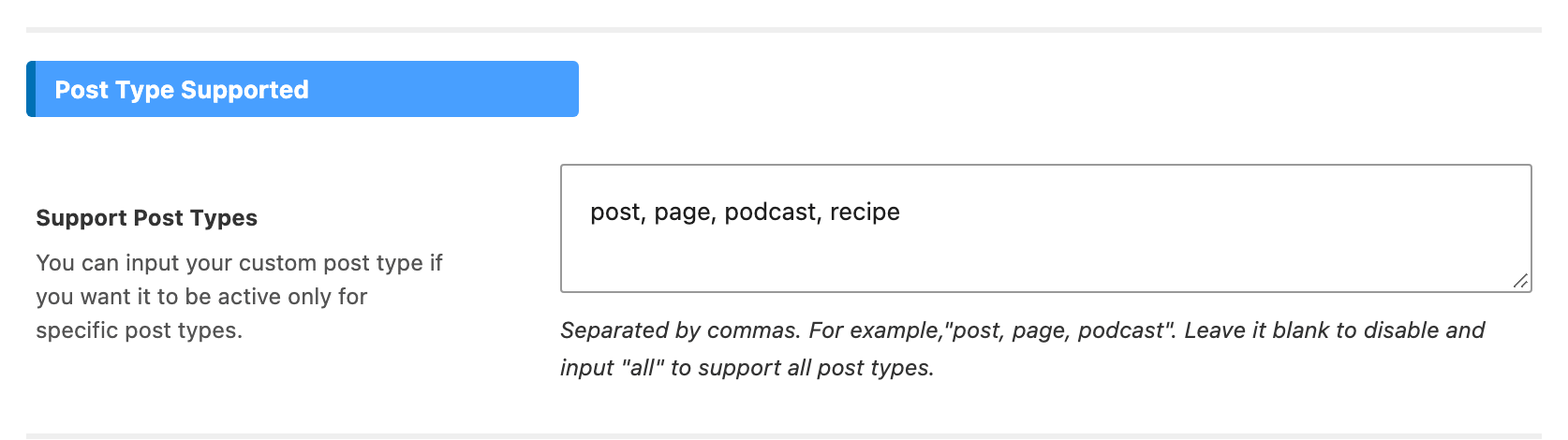 Support Post Types holding a comma separated list of post type slugs