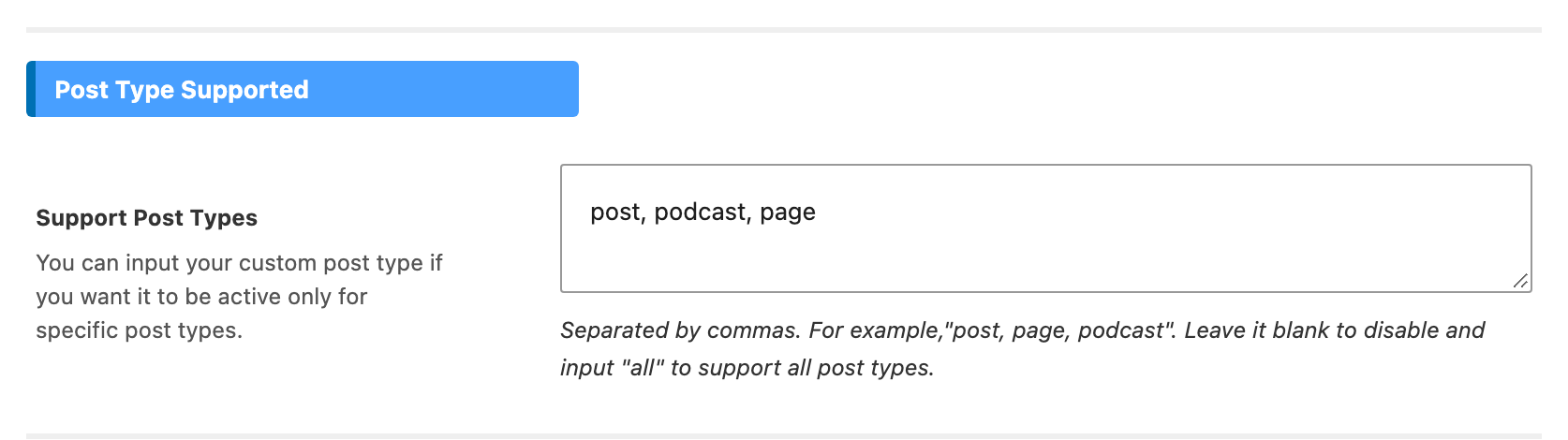 Support Post Types holding post, podcast, page