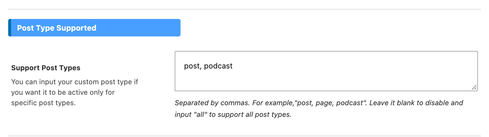 Support Post Types on the Table of Contents panel, holding post, podcast