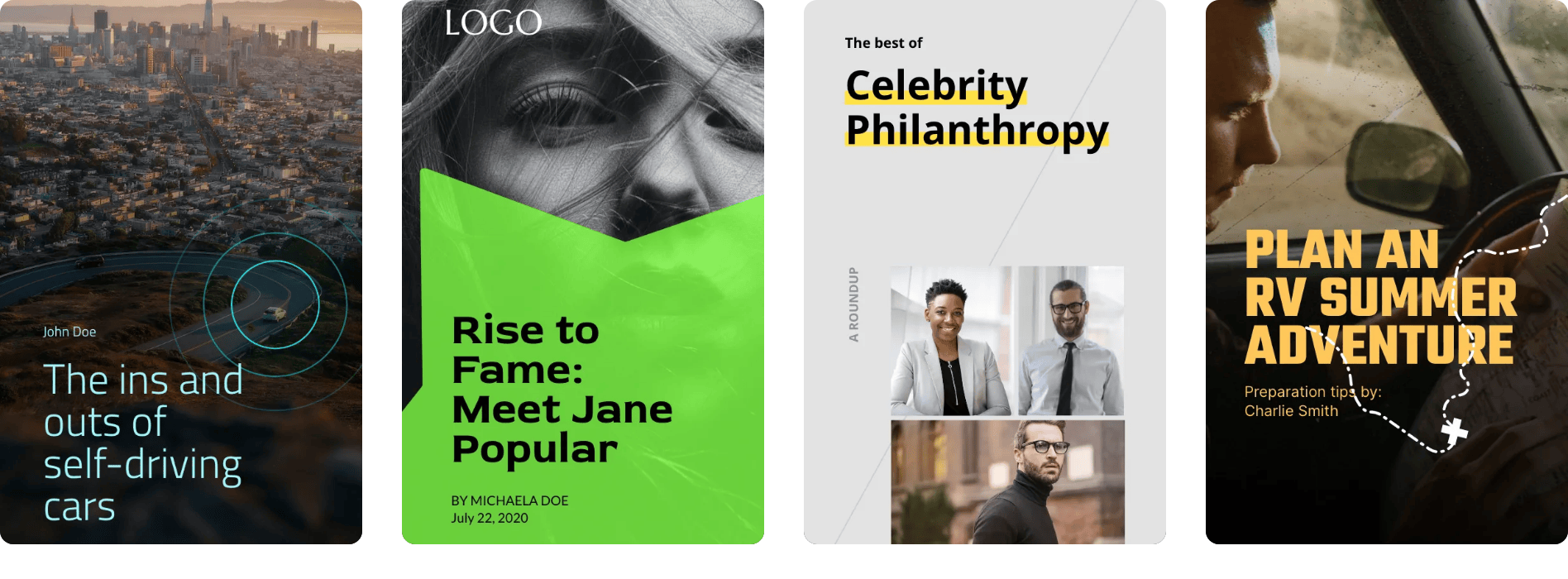The Explore Templates gallery, a row of ready made story templates