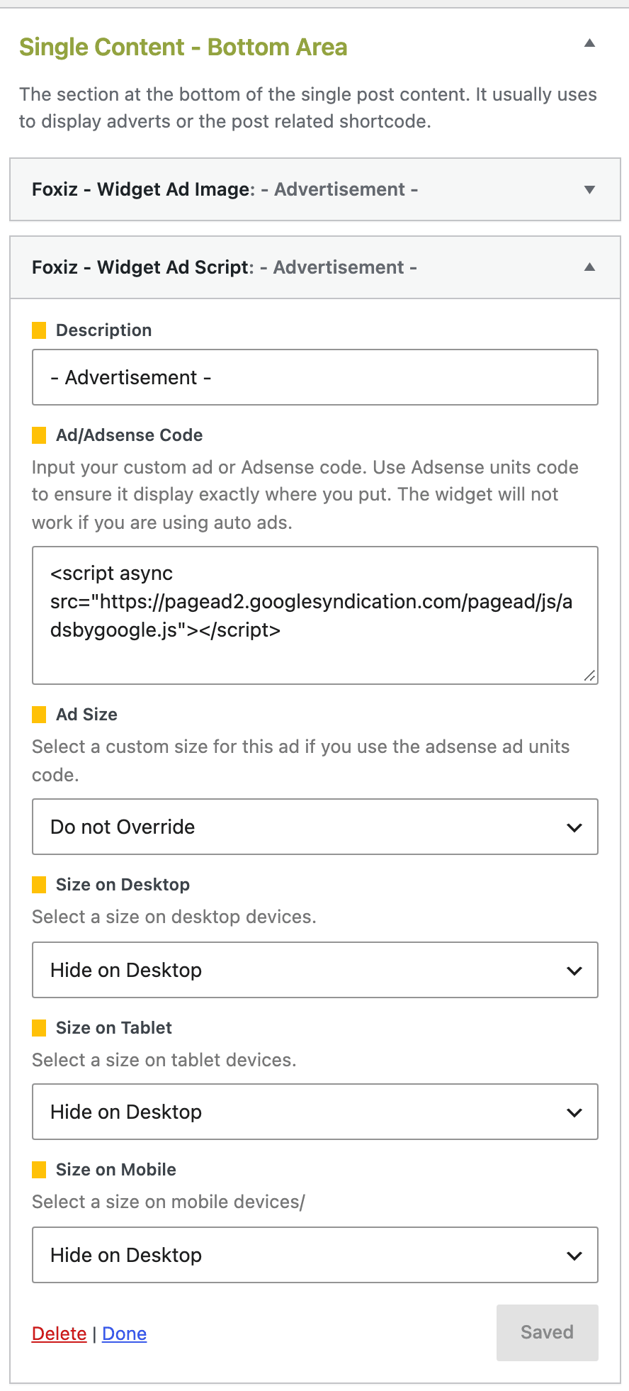 Foxiz - Widget Ad Script open in the Single Content - Bottom Area widget area