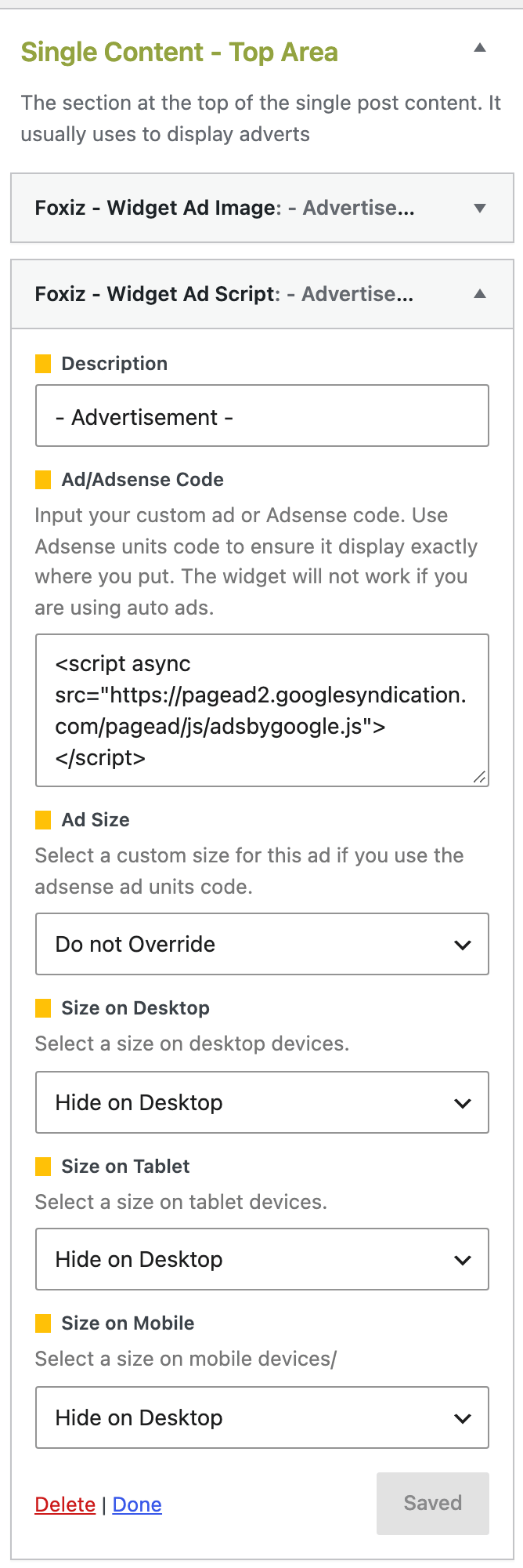 Foxiz - Widget Ad Script open in the Single Content - Top Area widget area
