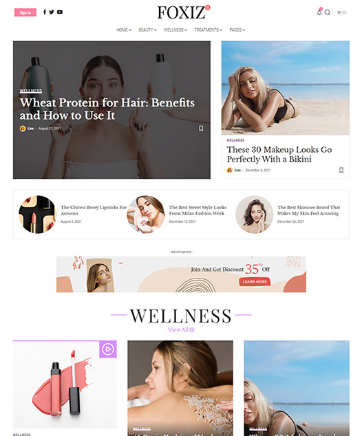 screenshot of foxiz demo Beauty, Skin Care