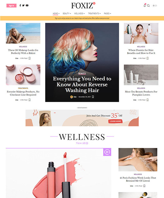 screenshot of foxiz demo Beauty, Skin Care