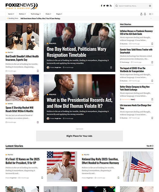 screenshot of foxiz demo Business, Market News