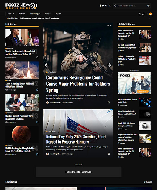 screenshot of foxiz demo Business, Market News