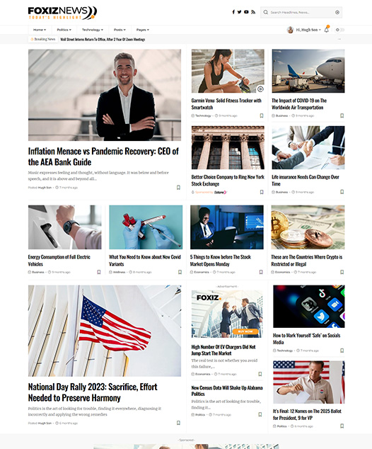 screenshot of foxiz demo Business, Market News