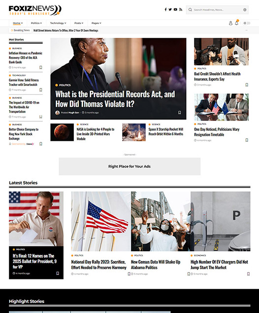 screenshot of foxiz demo Business, Market News