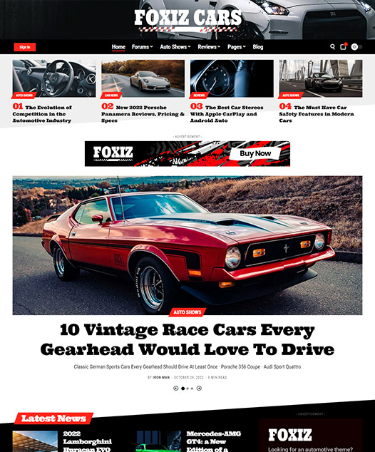 screenshot of foxiz demo Automotive, Car & Forum