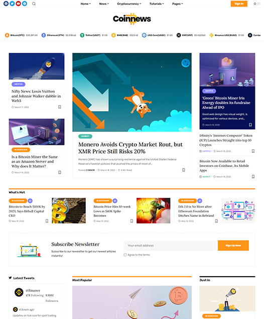 screenshot of foxiz demo Bitcoin, ETH & Crypto