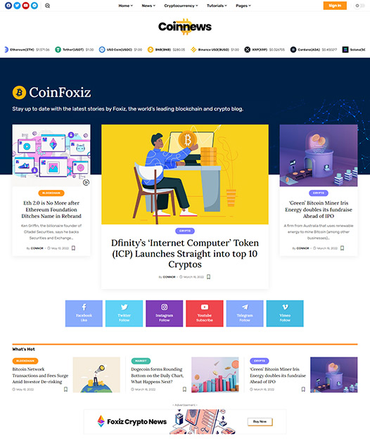 screenshot of foxiz demo Bitcoin, ETH & Crypto