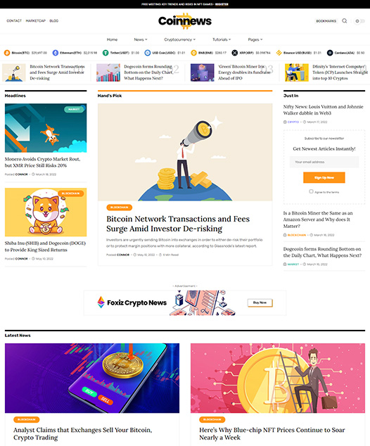 screenshot of foxiz demo Bitcoin, ETH & Crypto