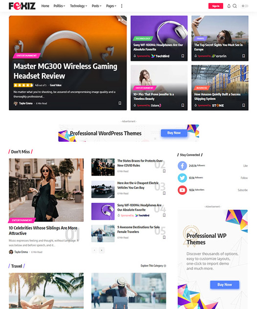 screenshot of foxiz demo Default News, Newspaper