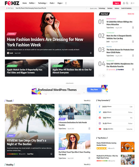 screenshot of foxiz demo Default News, Newspaper
