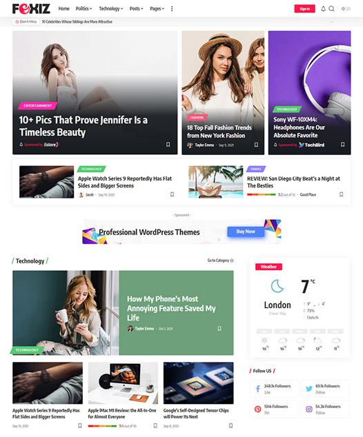 screenshot of foxiz demo Default News, Newspaper